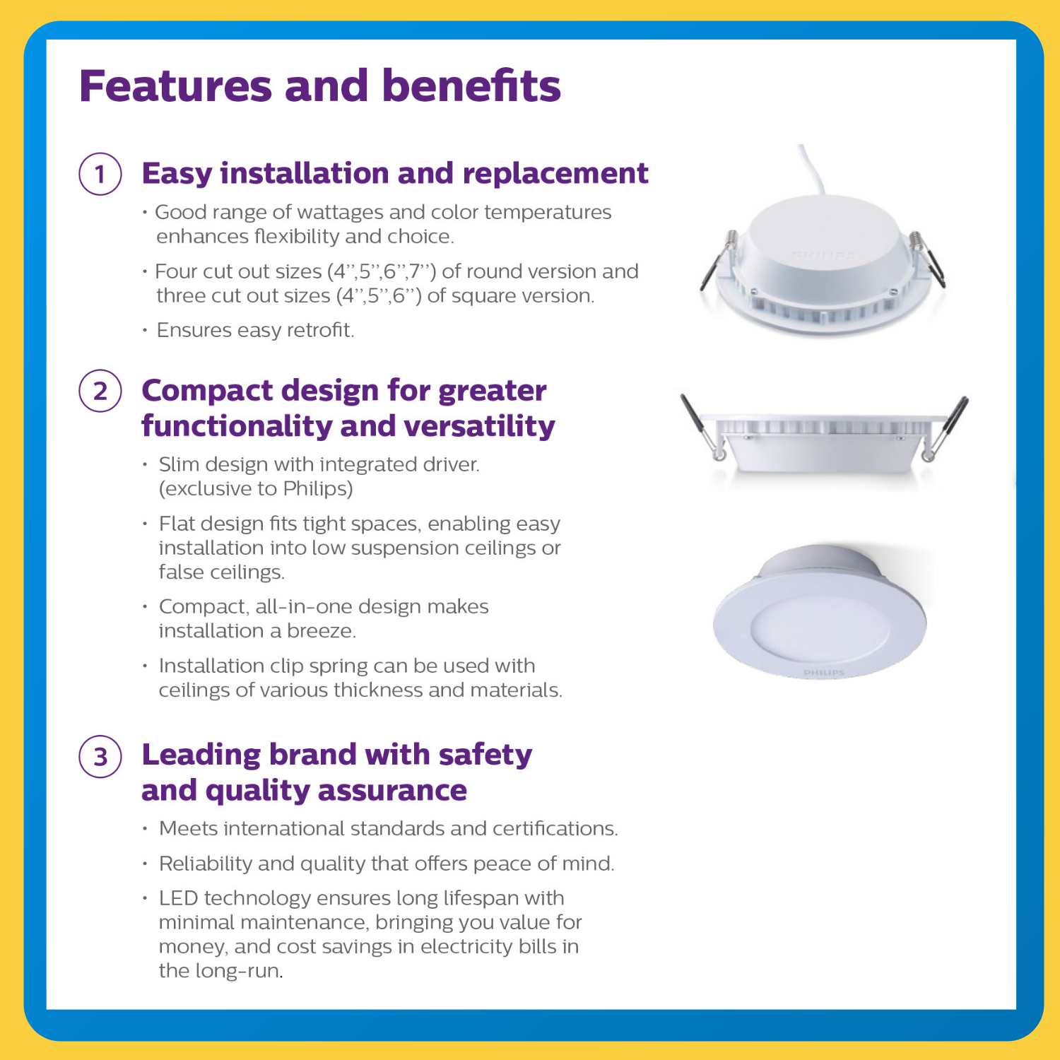 PHILIPS Essential SmartBright LED Downlight 5 Inch Square 11W [6 Units]