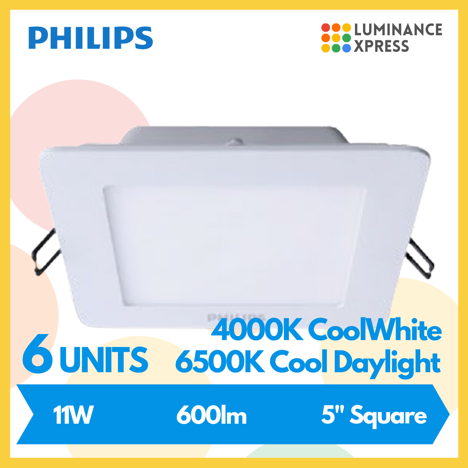 PHILIPS Essential SmartBright LED Downlight 5 Inch Square 11W [6 Units]