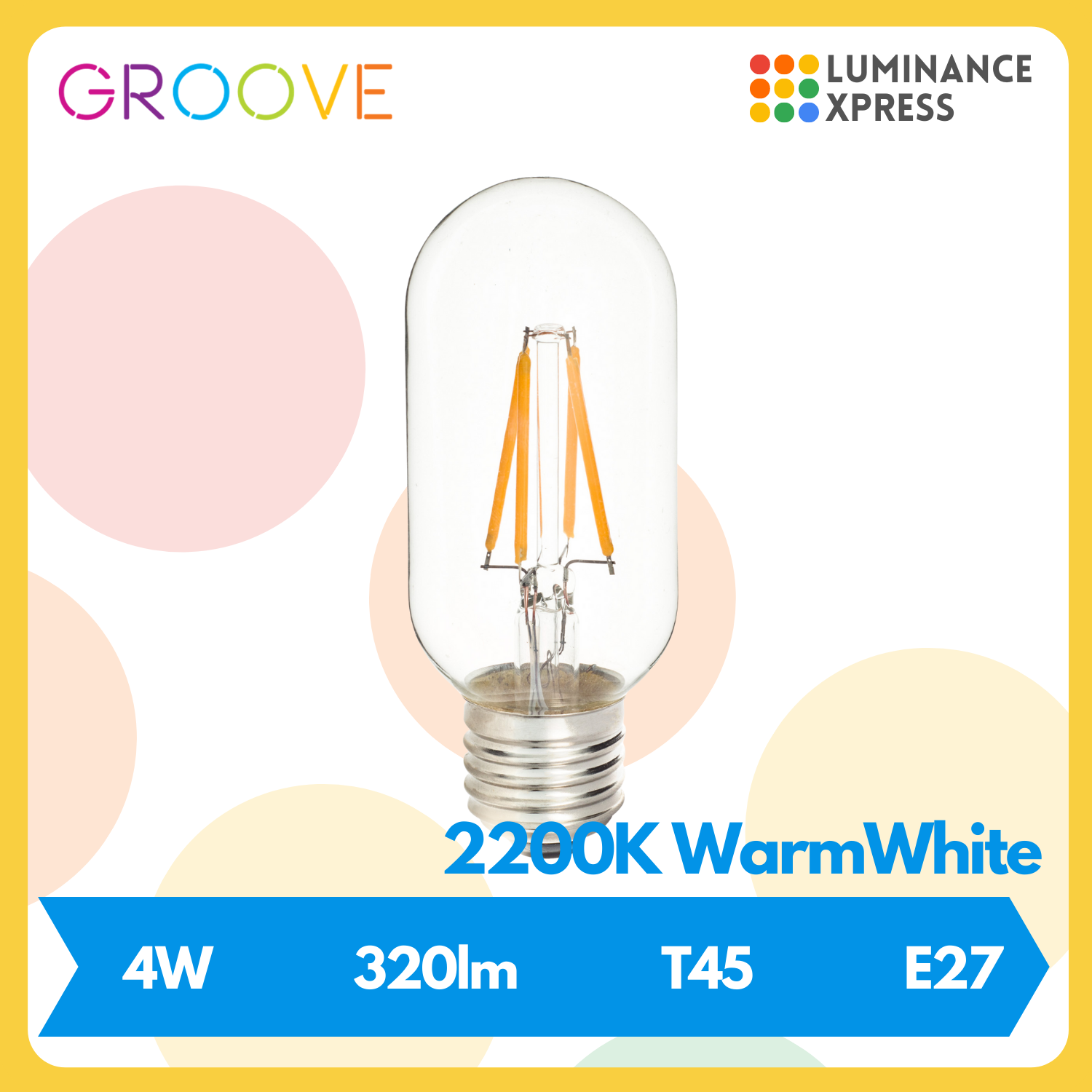 GROOVE Retro LED Edison Bulb T45 4W Warm White 2200K E27