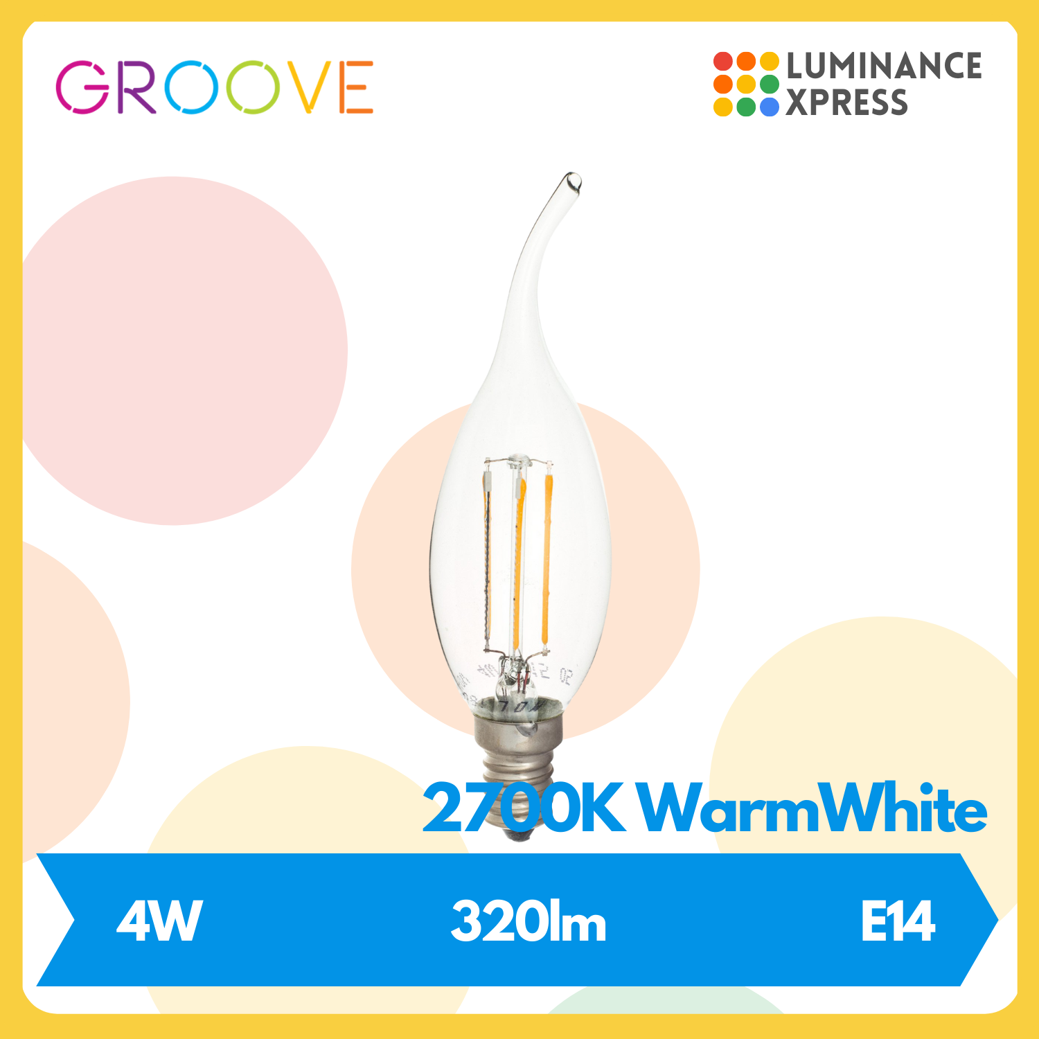 GROOVE Retro LED Edison Bulb Candle 4W Warm White 2700K E14