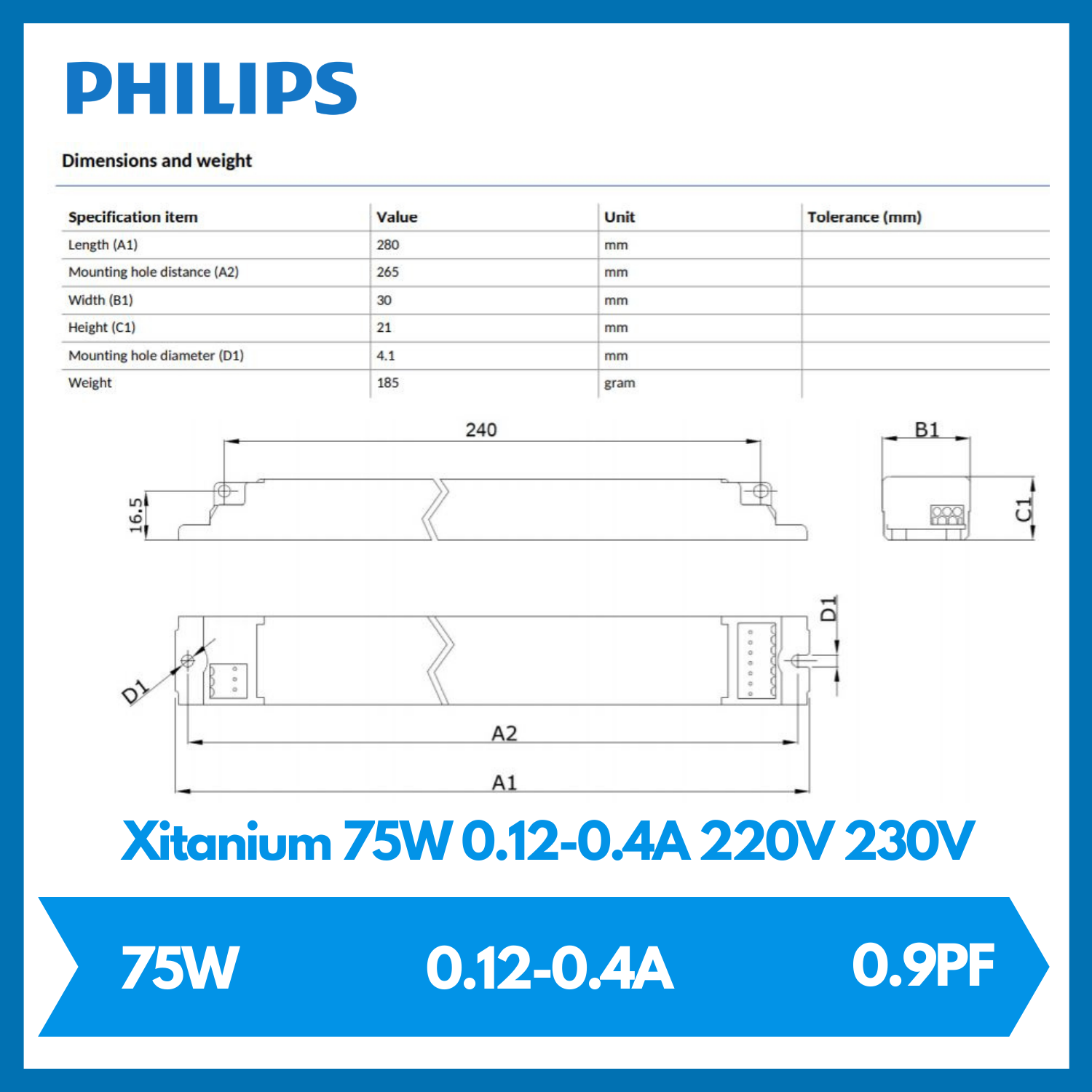 PHILIPS Xitanium 75W 0.12-0.4A 220V 230V