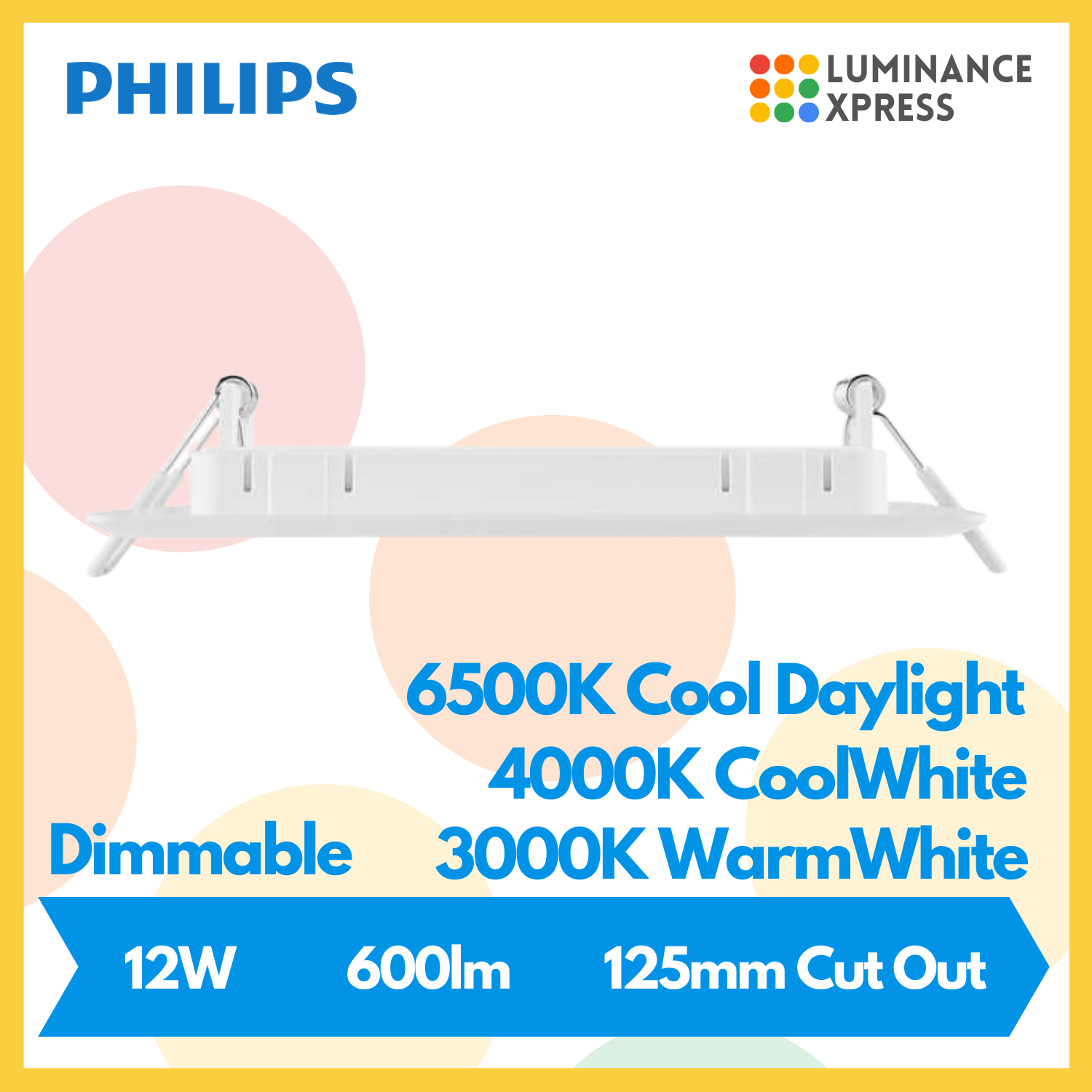 PHILIPS Dimmable Hadron Slim Downlight 5 Inch Square 12W
