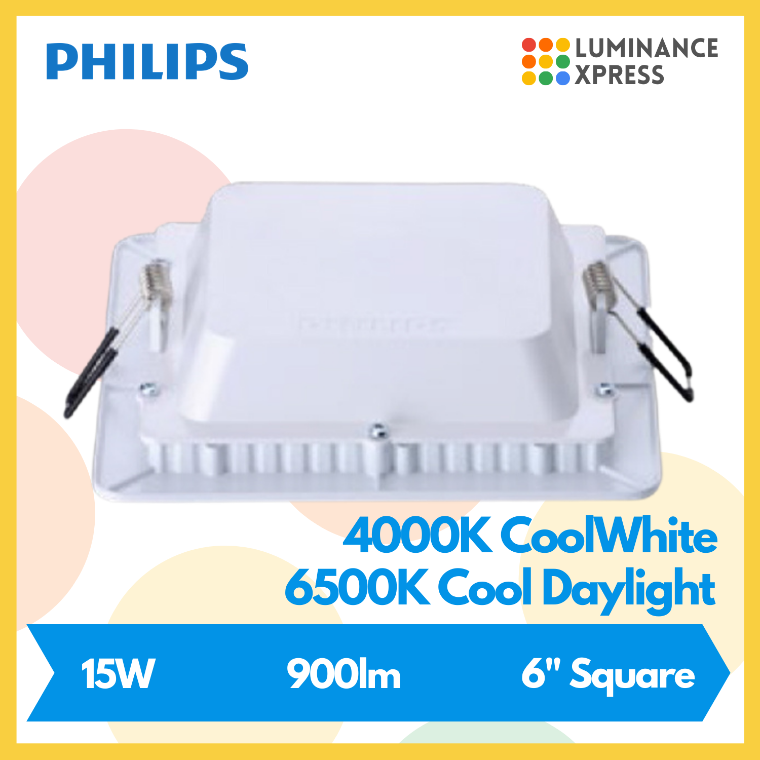 PHILIPS Essential SmartBright LED Downlight 6 Inch Square 15W [6 Units]